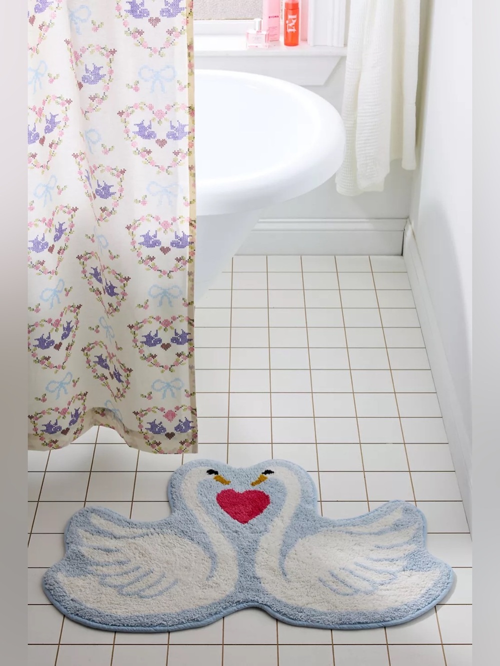 Urban Outfitters Swan Heart Bath Mat NWT